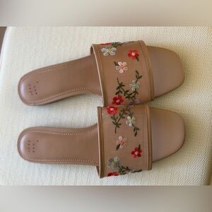 A New Day Tan Floral Embroidered Sandals